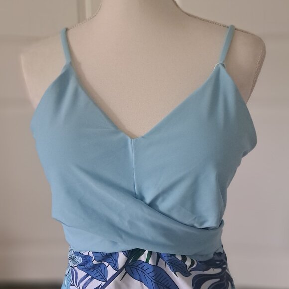Binlowis V-Neck Push up One Piece Swimsuit Blue/Floral Print XL NWT - Picture 2 of 9